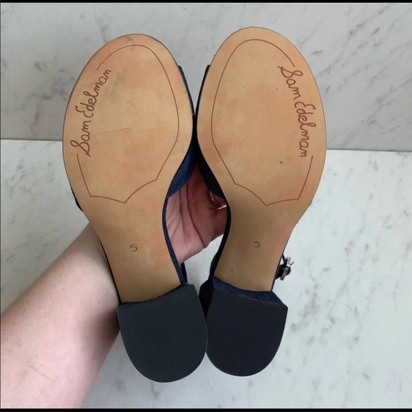 Sam Edelman Susie Blue Denim Block Heel Size 5 - Picture 6 of 6